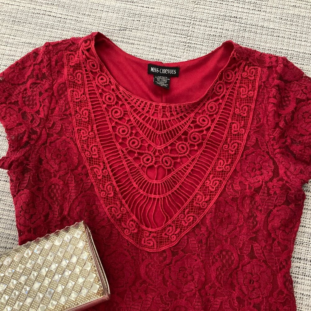 Miss Chievous Red Short Sleeve Crochet Dress Medium - Picture 9 of 15